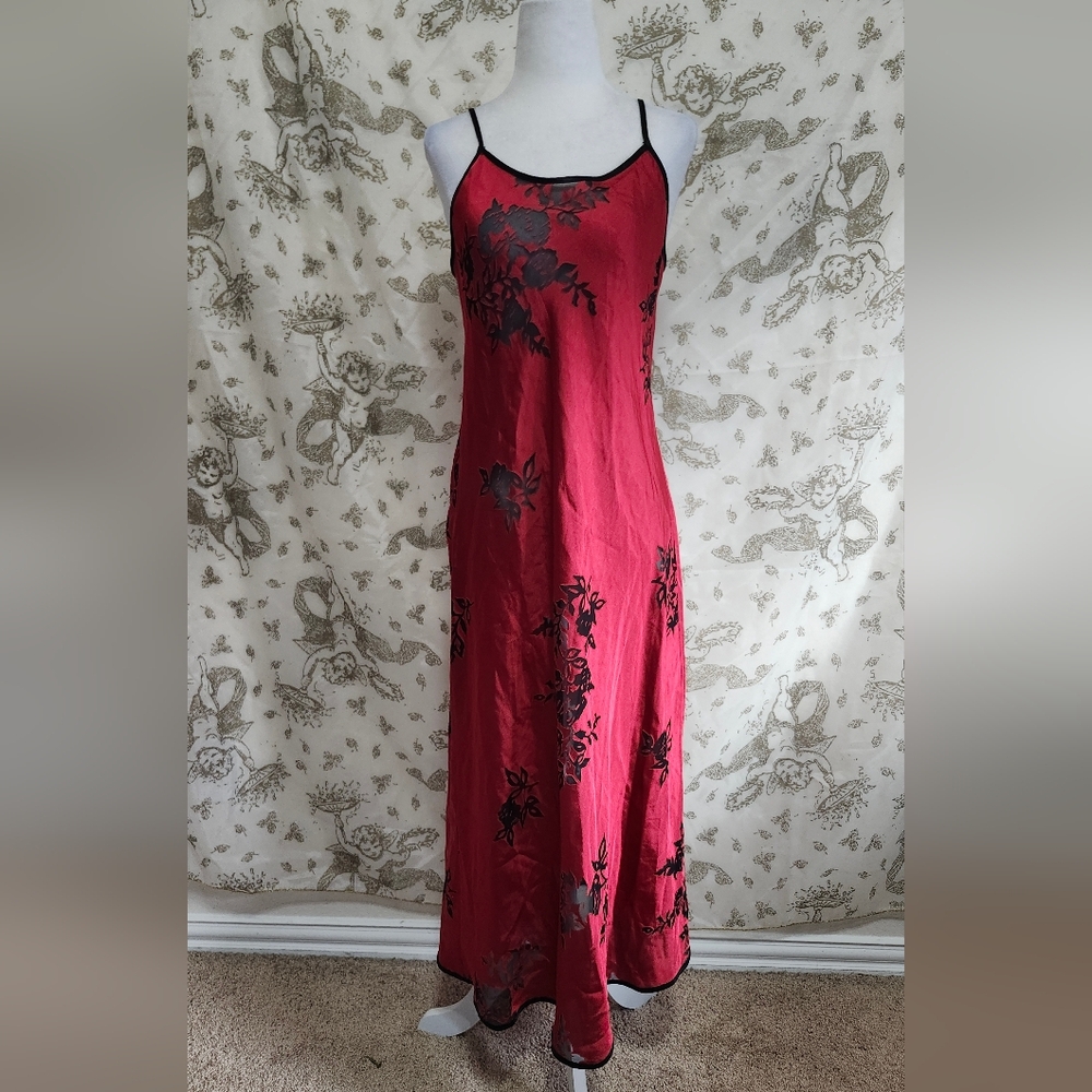 Vintage 90s red and black valentines day  Gothic night slip Dress